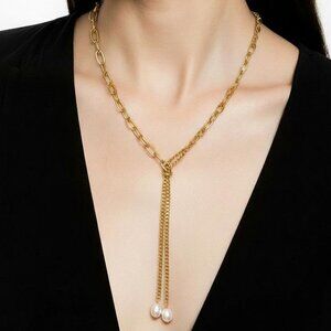 18k Gold Plated Stainless Steel Temperament Long Collarbone Chain Necklace